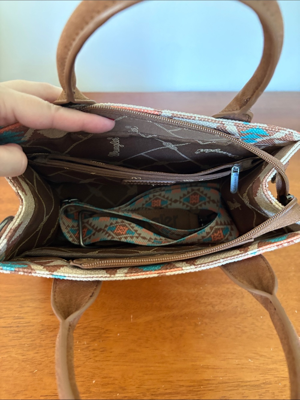 Wrangler Southwestern Mini Tote in Brown, Turquoise and Coral - Picture 4 of 4